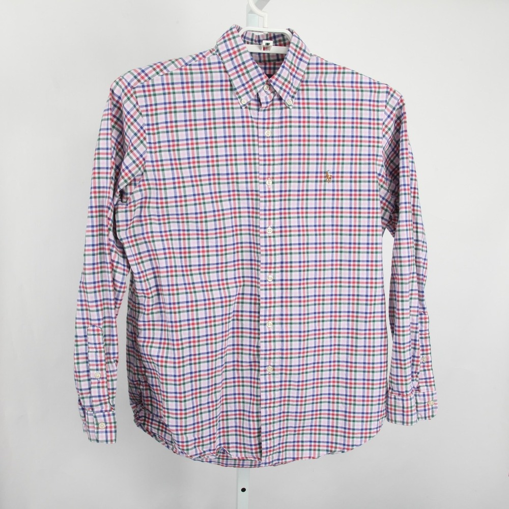 Ralph Lauren Shirt Mens Large Multicolor Plaid Cotton Button Down Flesh Pony - Picture 2 of 11